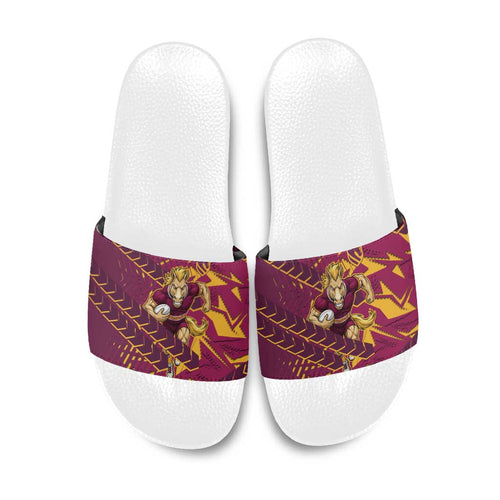 Brisbane Broncos Rugby Slide Sandals Fierce Mascot Geometric Tribal Art