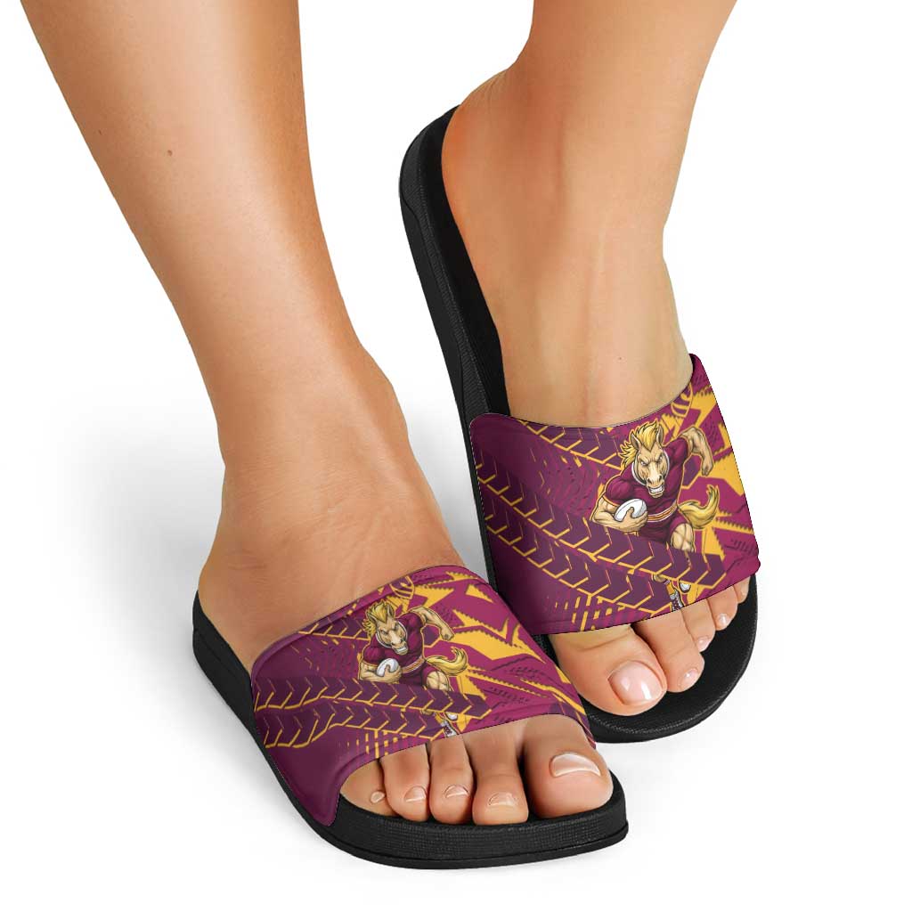 Brisbane Broncos Rugby Slide Sandals Fierce Mascot Geometric Tribal Art