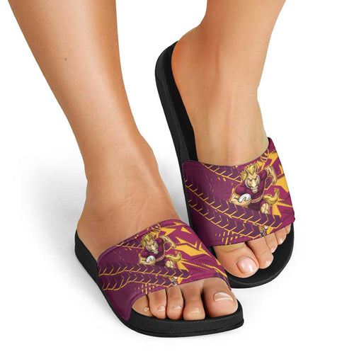 Brisbane Broncos Rugby Slide Sandals Fierce Mascot Geometric Tribal Art