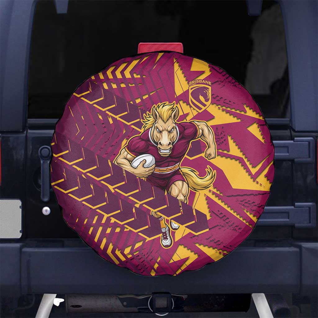 Brisbane Broncos Rugby Spare Tire Cover Fierce Mascot Geometric Tribal Art
