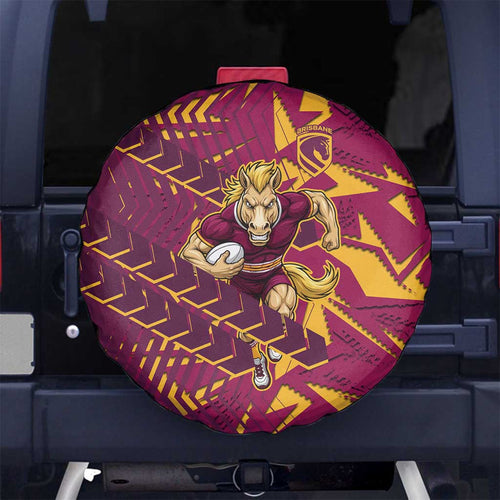Brisbane Broncos Rugby Spare Tire Cover Fierce Mascot Geometric Tribal Art