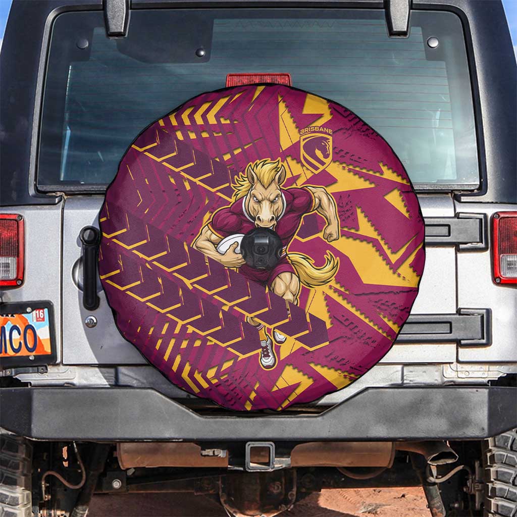 Brisbane Broncos Rugby Spare Tire Cover Fierce Mascot Geometric Tribal Art