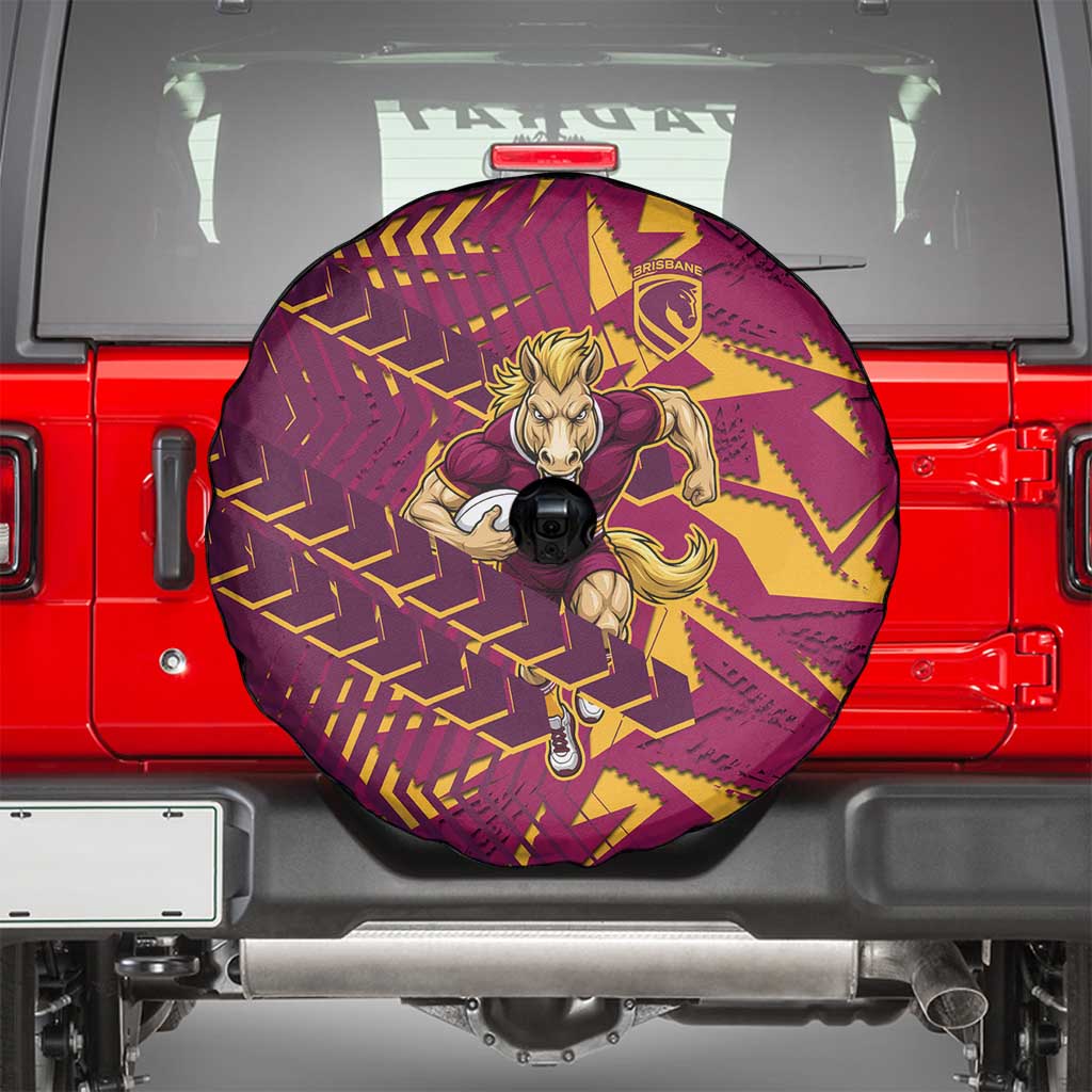 Brisbane Broncos Rugby Spare Tire Cover Fierce Mascot Geometric Tribal Art