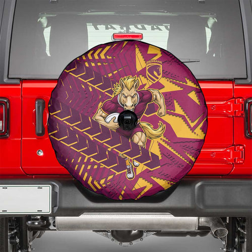 Brisbane Broncos Rugby Spare Tire Cover Fierce Mascot Geometric Tribal Art