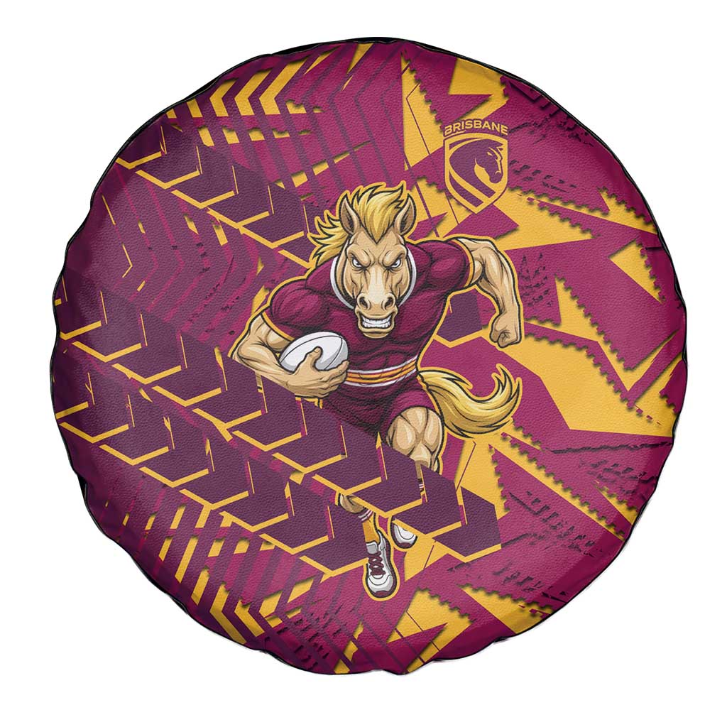 Brisbane Broncos Rugby Spare Tire Cover Fierce Mascot Geometric Tribal Art