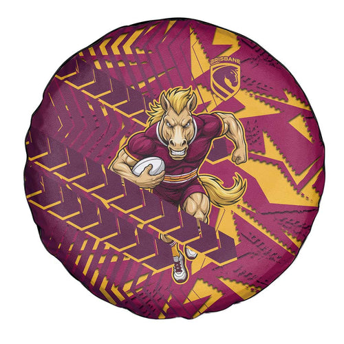 Brisbane Broncos Rugby Spare Tire Cover Fierce Mascot Geometric Tribal Art