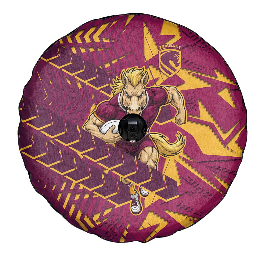 Brisbane Broncos Rugby Spare Tire Cover Fierce Mascot Geometric Tribal Art