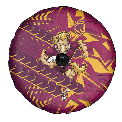 Brisbane Broncos Rugby Spare Tire Cover Fierce Mascot Geometric Tribal Art