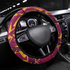 Brisbane Broncos Rugby Steering Wheel Cover Fierce Mascot Geometric Tribal Art