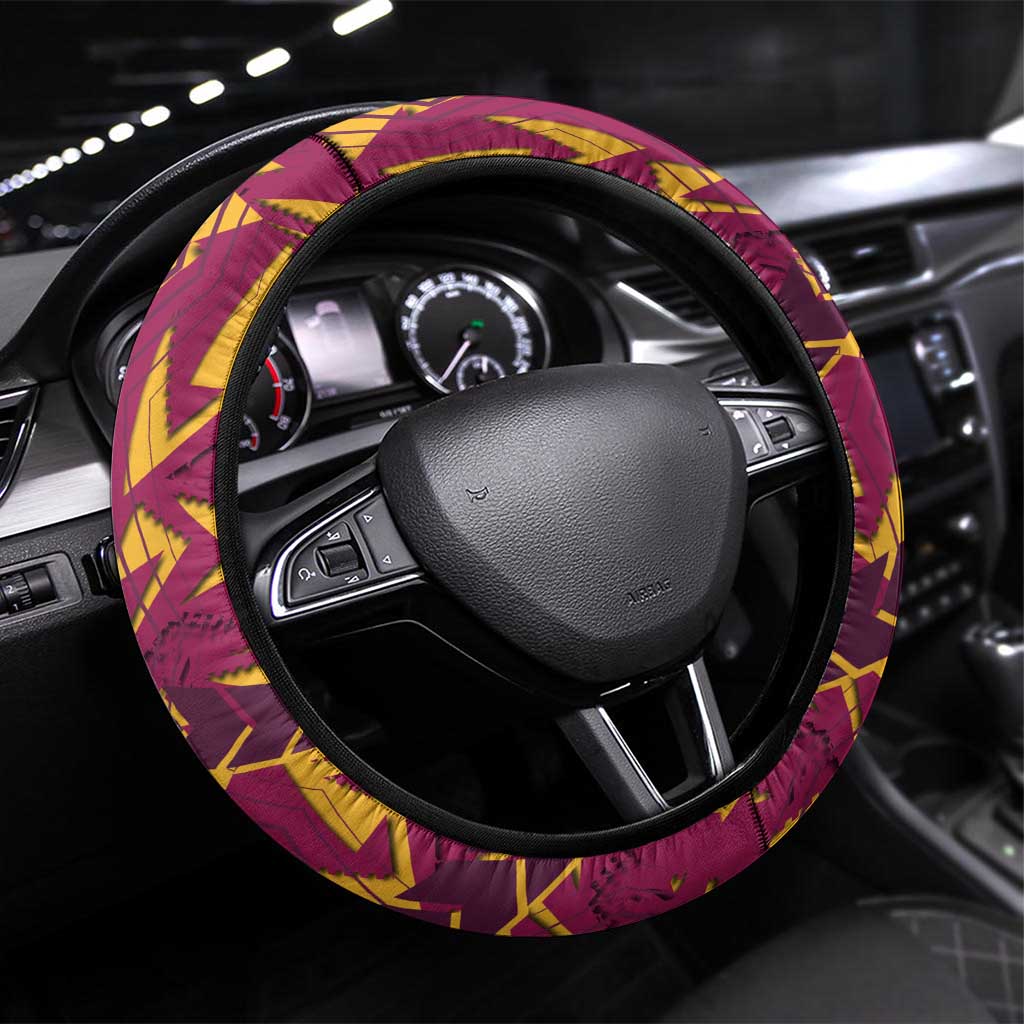 Brisbane Broncos Rugby Steering Wheel Cover Fierce Mascot Geometric Tribal Art