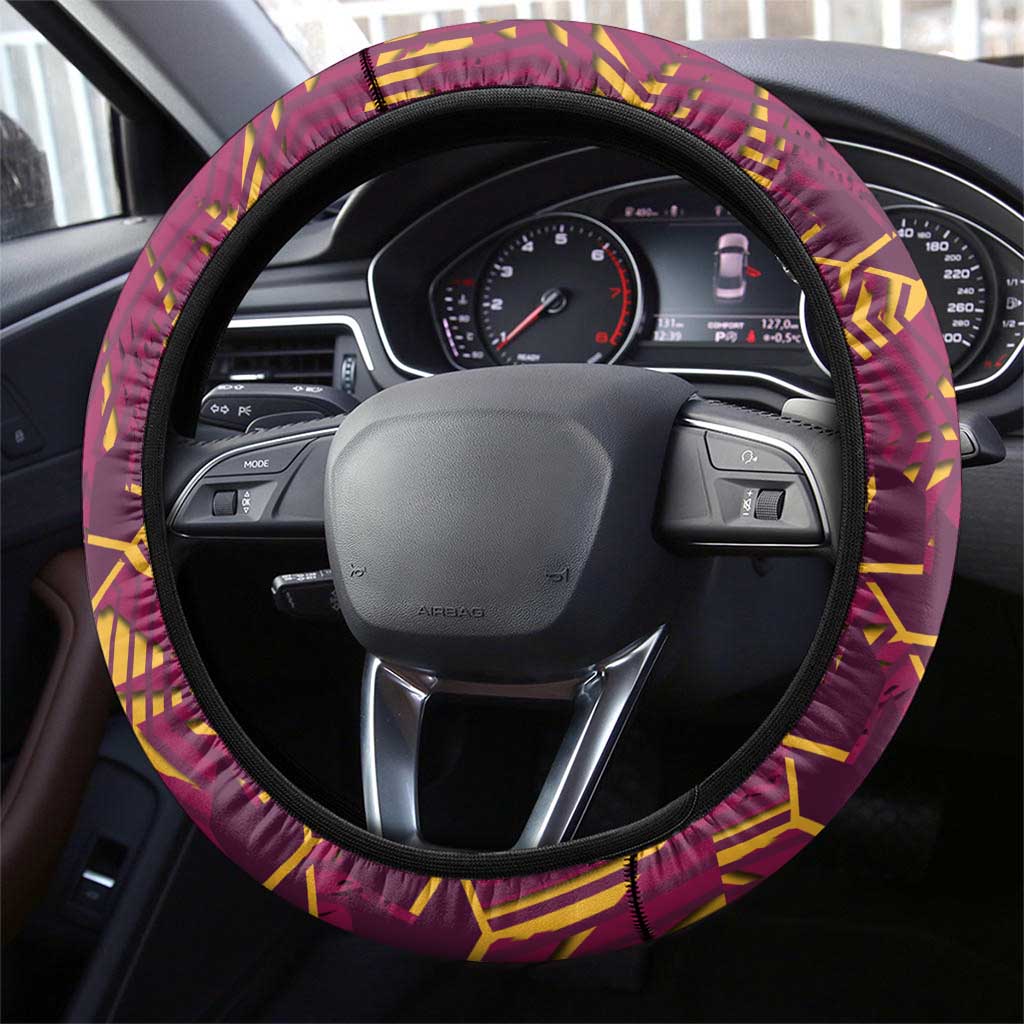 Brisbane Broncos Rugby Steering Wheel Cover Fierce Mascot Geometric Tribal Art
