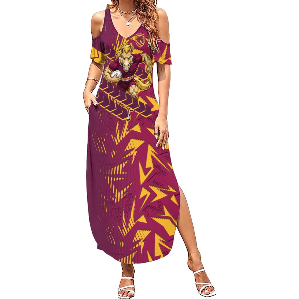 Brisbane Broncos Rugby Summer Maxi Dress Fierce Mascot Geometric Tribal Art