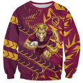 Brisbane Broncos Rugby Sweatshirt Fierce Mascot Geometric Tribal Art