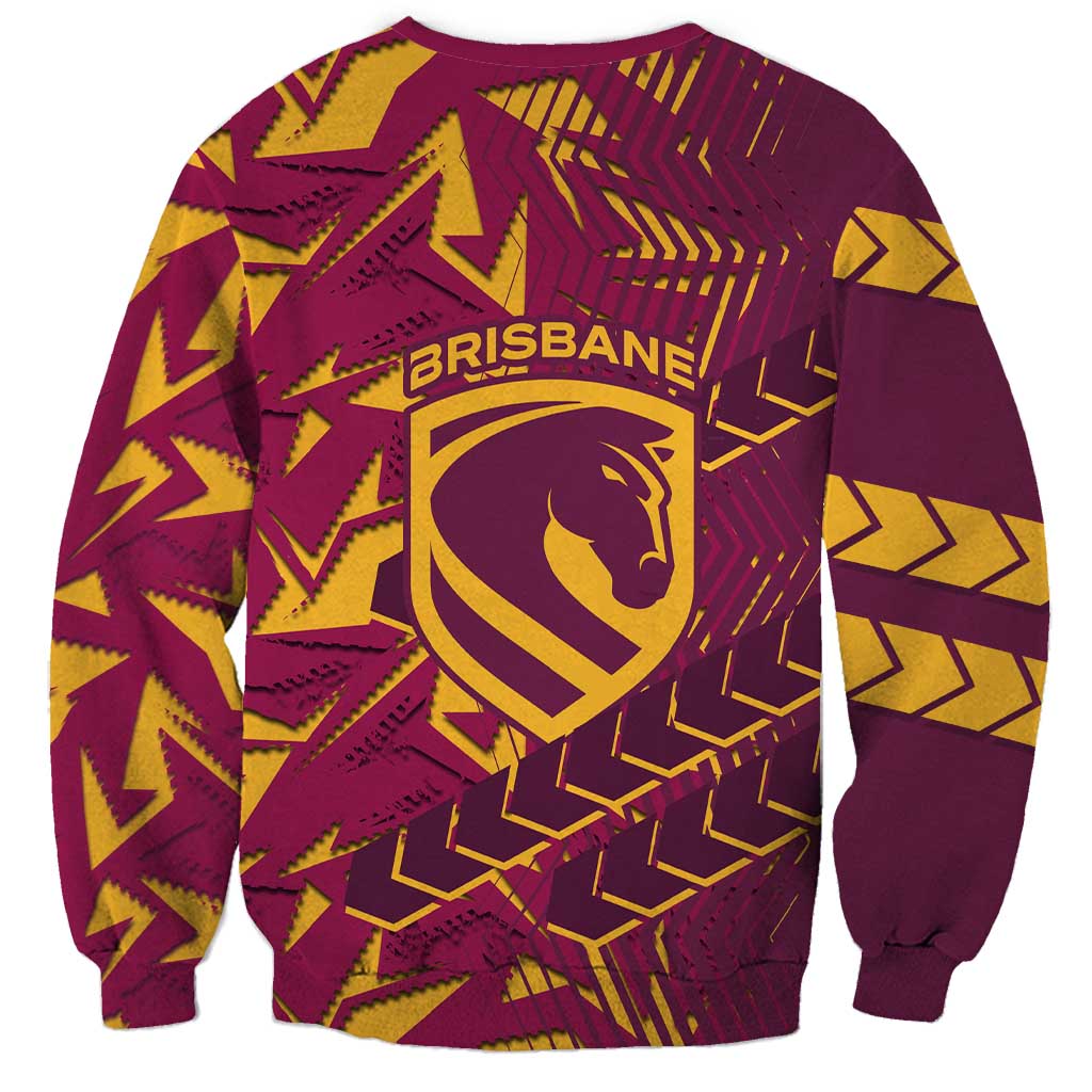 Brisbane Broncos Rugby Sweatshirt Fierce Mascot Geometric Tribal Art