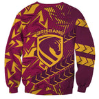 Brisbane Broncos Rugby Sweatshirt Fierce Mascot Geometric Tribal Art