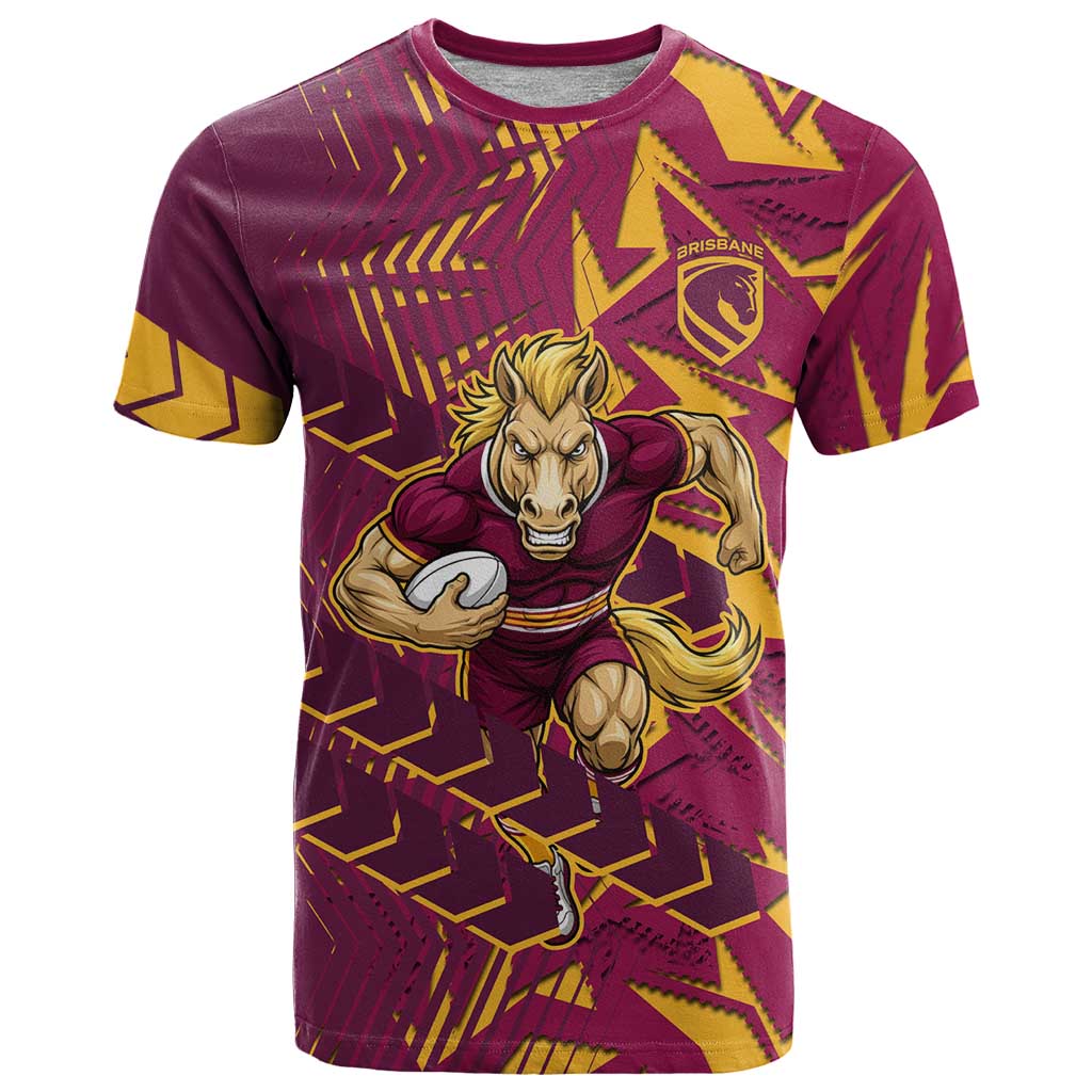Brisbane Broncos Rugby T Shirt Fierce Mascot Geometric Tribal Art
