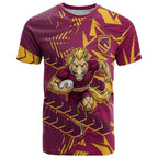 Brisbane Broncos Rugby T Shirt Fierce Mascot Geometric Tribal Art