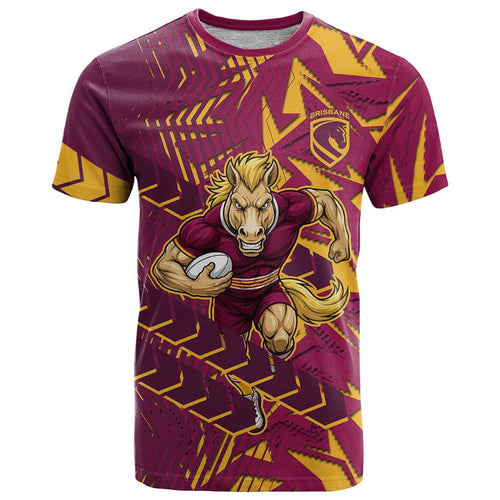 Brisbane Broncos Rugby T Shirt Fierce Mascot Geometric Tribal Art