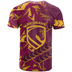Brisbane Broncos Rugby T Shirt Fierce Mascot Geometric Tribal Art