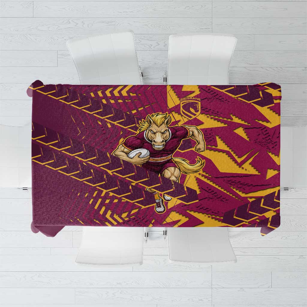 Brisbane Broncos Rugby Tablecloth Fierce Mascot Geometric Tribal Art