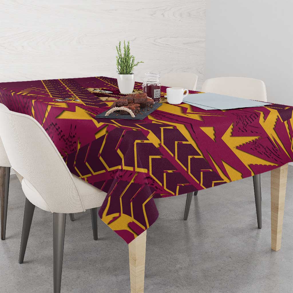 Brisbane Broncos Rugby Tablecloth Fierce Mascot Geometric Tribal Art