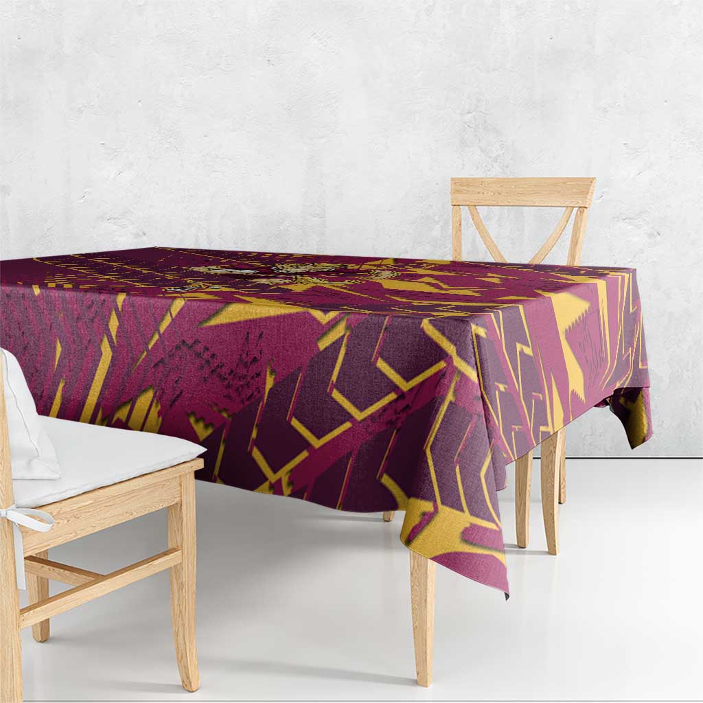 Brisbane Broncos Rugby Tablecloth Fierce Mascot Geometric Tribal Art