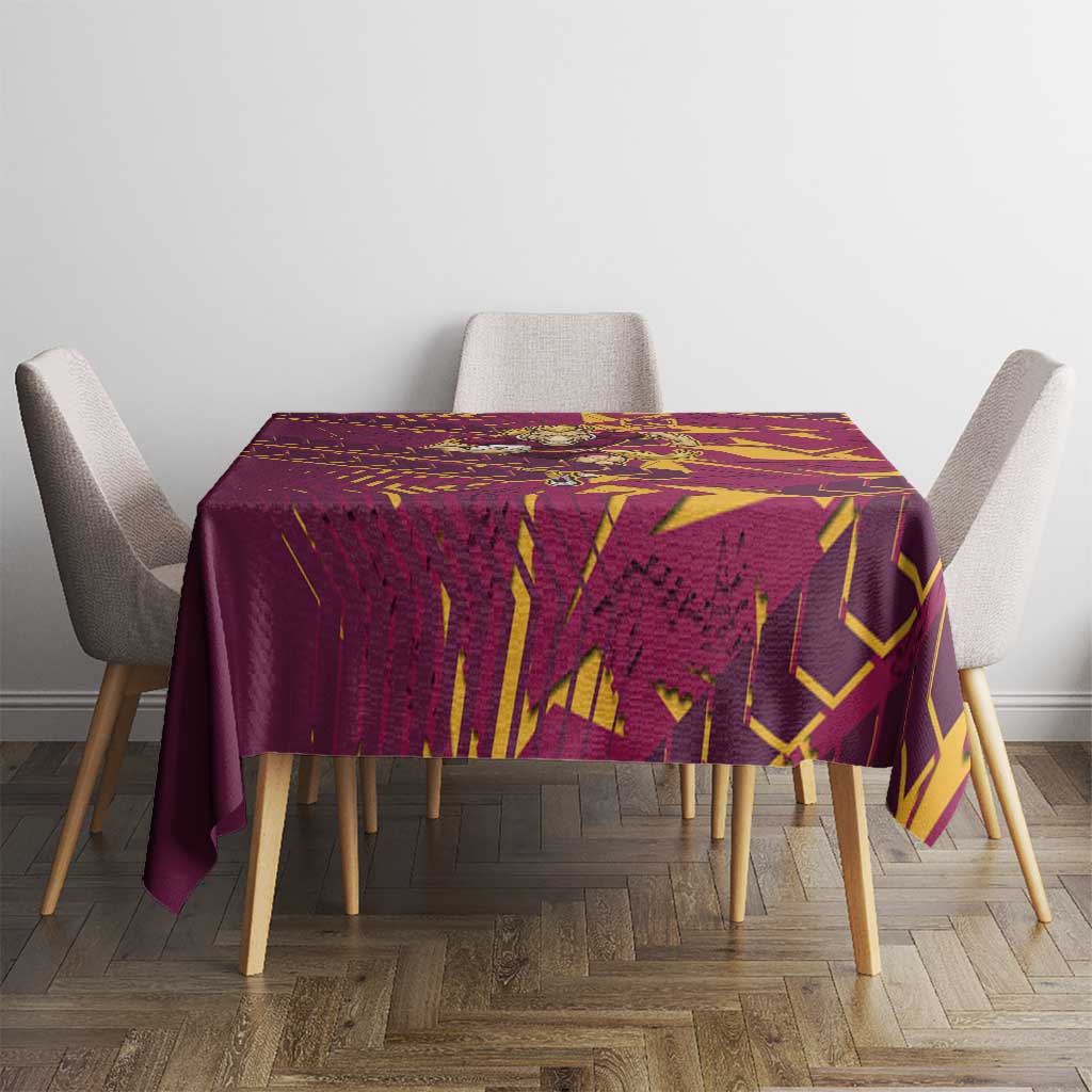 Brisbane Broncos Rugby Tablecloth Fierce Mascot Geometric Tribal Art