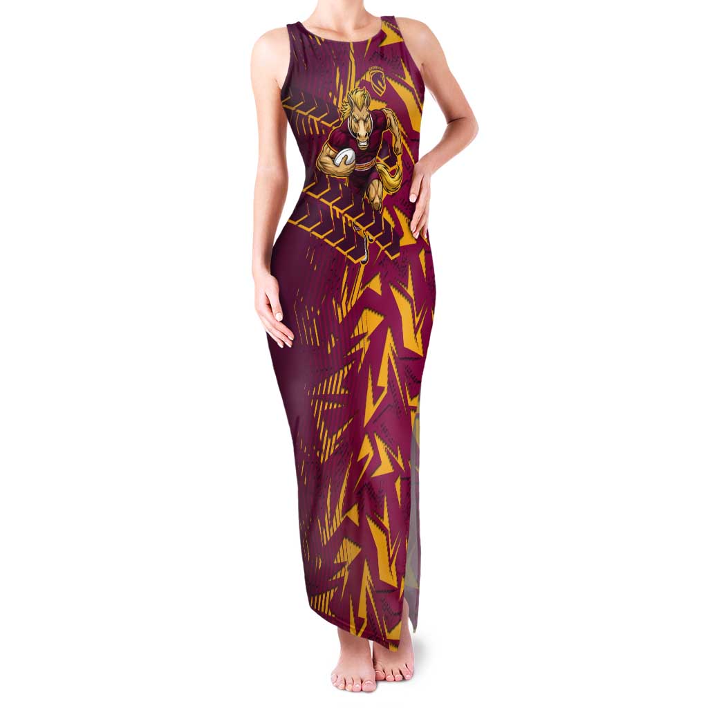 Brisbane Broncos Rugby Tank Maxi Dress Fierce Mascot Geometric Tribal Art
