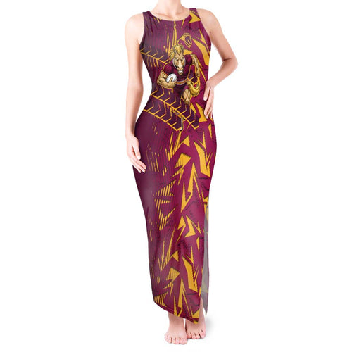 Brisbane Broncos Rugby Tank Maxi Dress Fierce Mascot Geometric Tribal Art