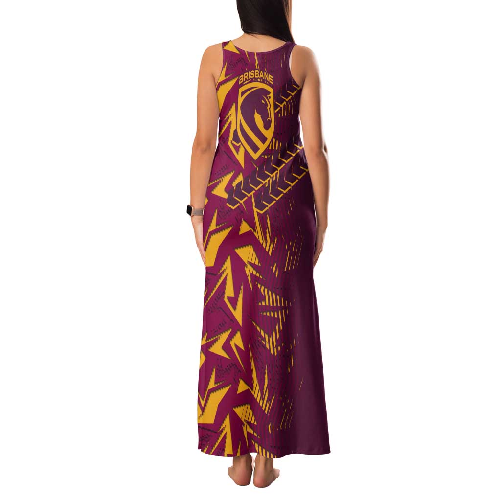 Brisbane Broncos Rugby Tank Maxi Dress Fierce Mascot Geometric Tribal Art