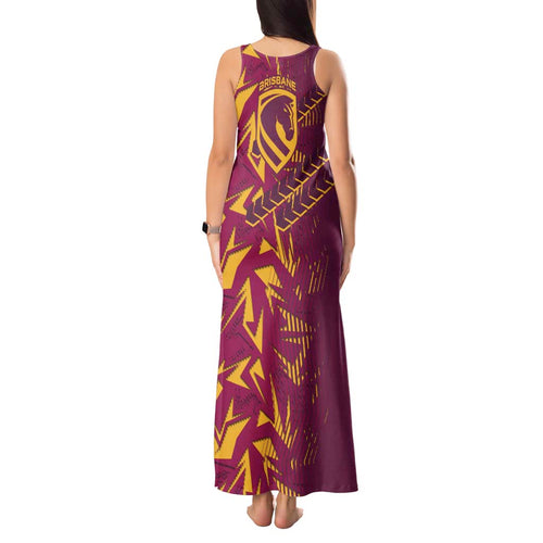Brisbane Broncos Rugby Tank Maxi Dress Fierce Mascot Geometric Tribal Art