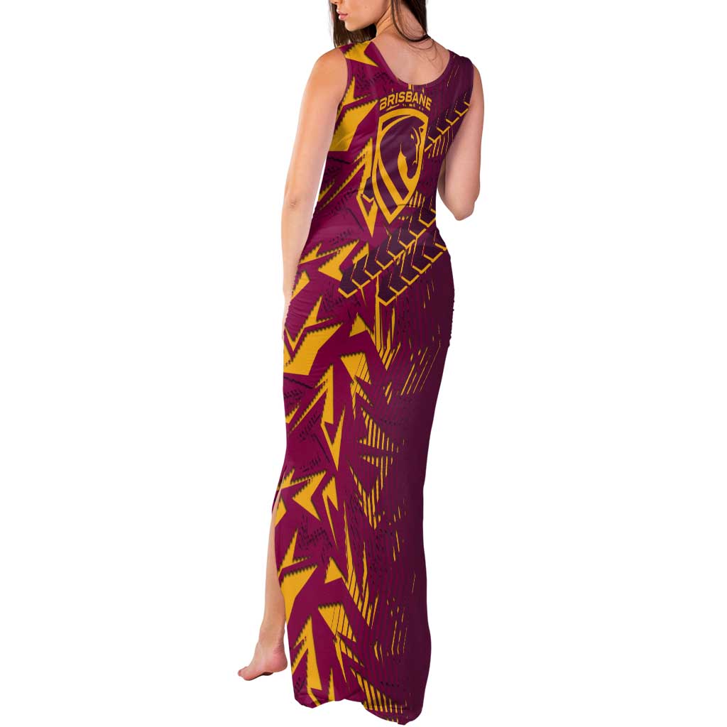 Brisbane Broncos Rugby Tank Maxi Dress Fierce Mascot Geometric Tribal Art