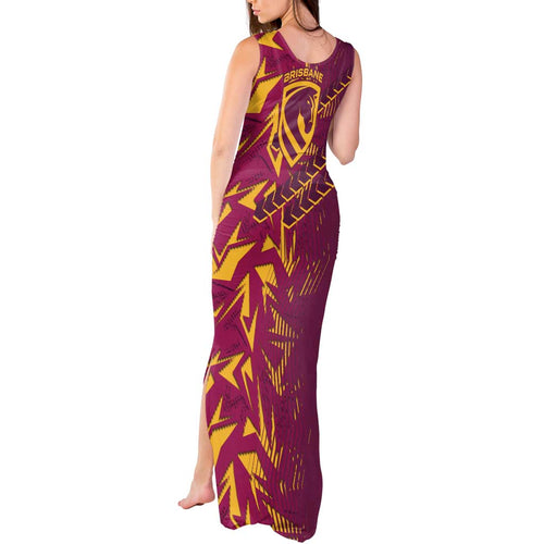 Brisbane Broncos Rugby Tank Maxi Dress Fierce Mascot Geometric Tribal Art