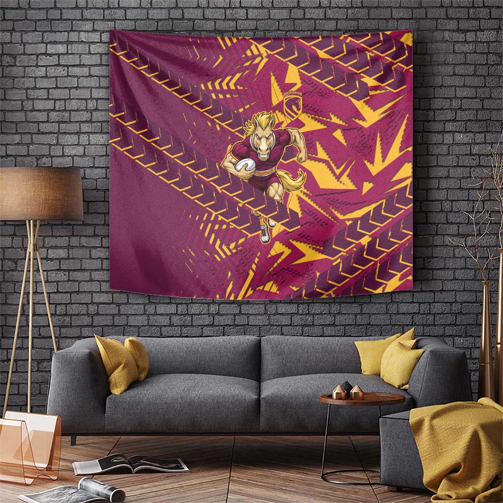Brisbane Broncos Rugby Tapestry Fierce Mascot Geometric Tribal Art