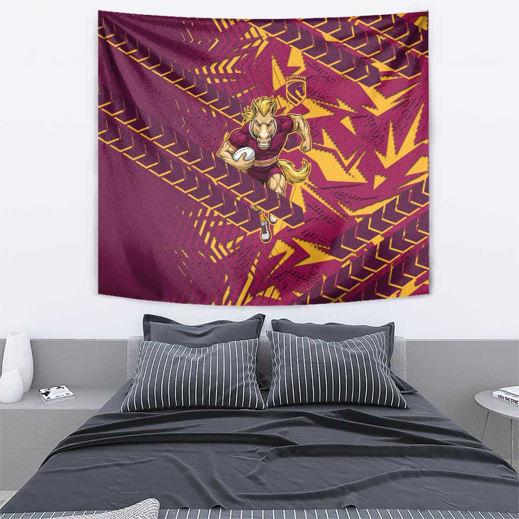 Brisbane Broncos Rugby Tapestry Fierce Mascot Geometric Tribal Art