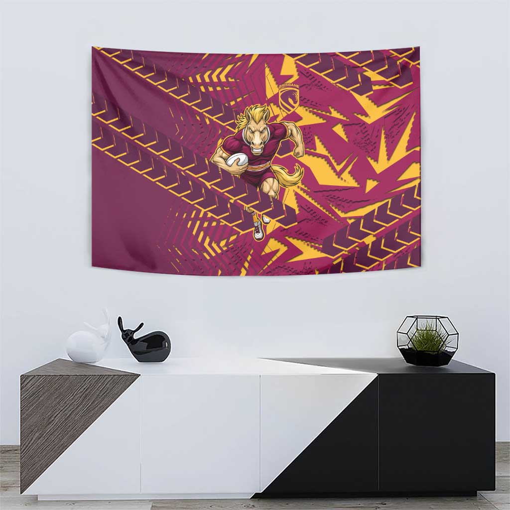 Brisbane Broncos Rugby Tapestry Fierce Mascot Geometric Tribal Art
