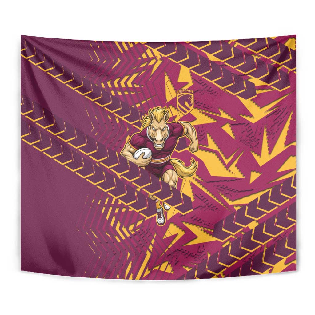 Brisbane Broncos Rugby Tapestry Fierce Mascot Geometric Tribal Art