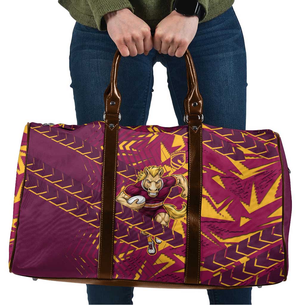 Brisbane Broncos Rugby Travel Bag Fierce Mascot Geometric Tribal Art