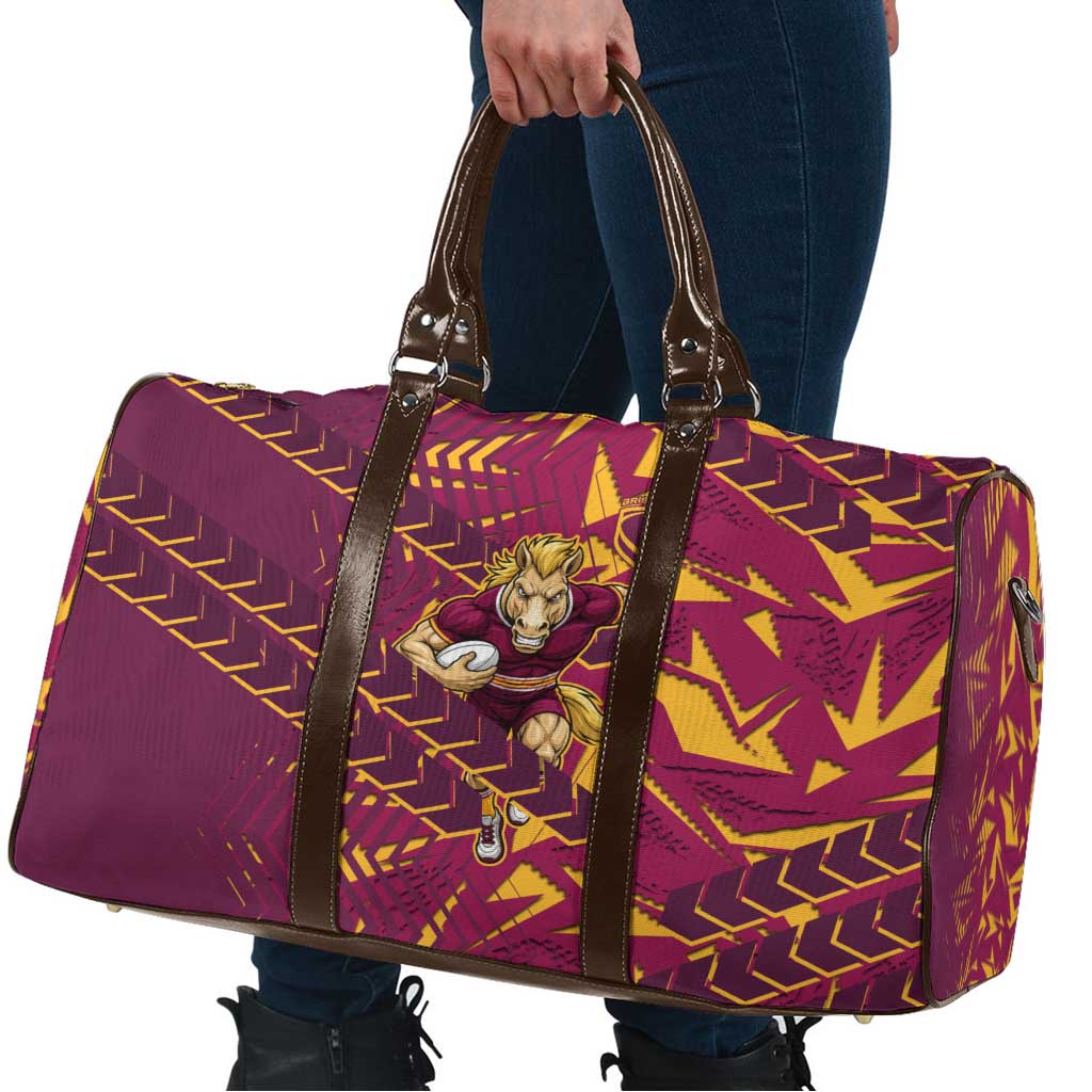Brisbane Broncos Rugby Travel Bag Fierce Mascot Geometric Tribal Art