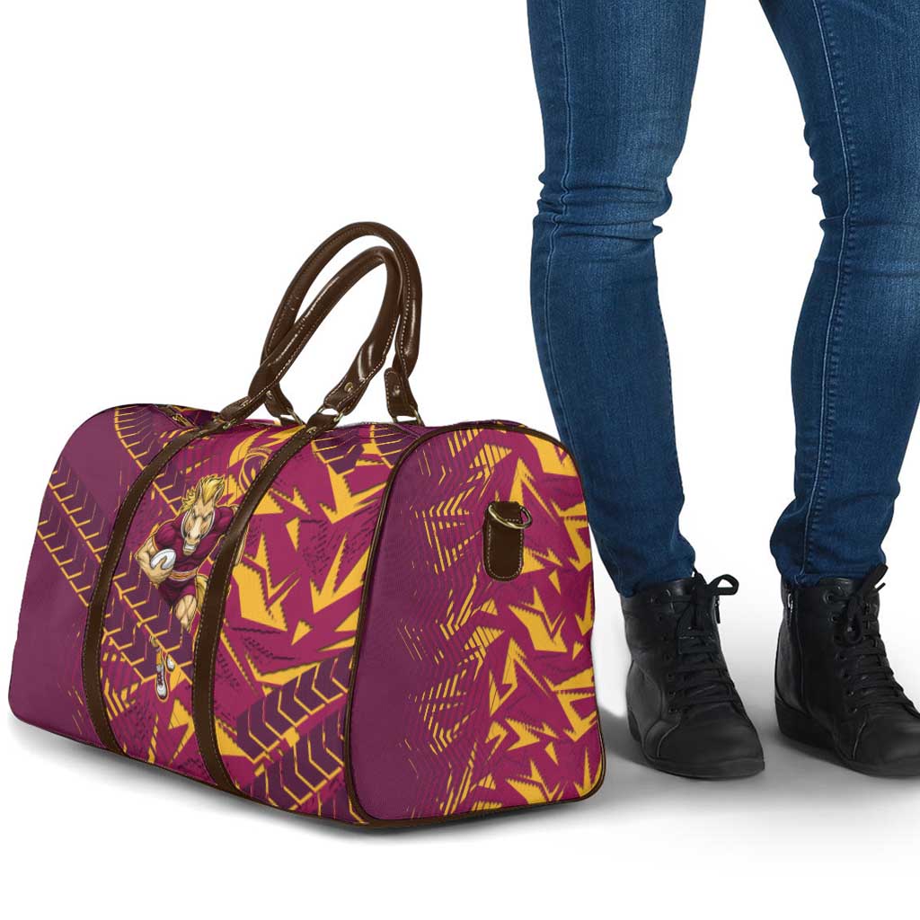 Brisbane Broncos Rugby Travel Bag Fierce Mascot Geometric Tribal Art