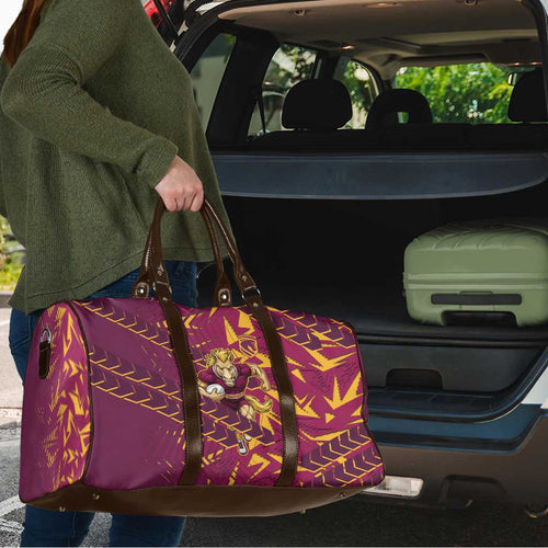 Brisbane Broncos Rugby Travel Bag Fierce Mascot Geometric Tribal Art