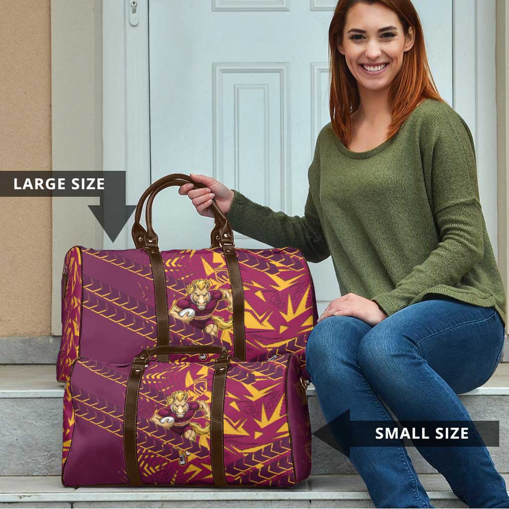 Brisbane Broncos Rugby Travel Bag Fierce Mascot Geometric Tribal Art