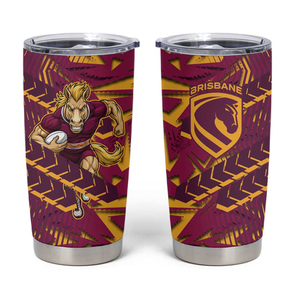 Brisbane Broncos Rugby Tumbler Cup Fierce Mascot Geometric Tribal Art