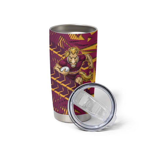 Brisbane Broncos Rugby Tumbler Cup Fierce Mascot Geometric Tribal Art