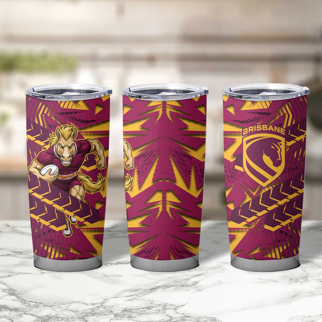 Brisbane Broncos Rugby Tumbler Cup Fierce Mascot Geometric Tribal Art