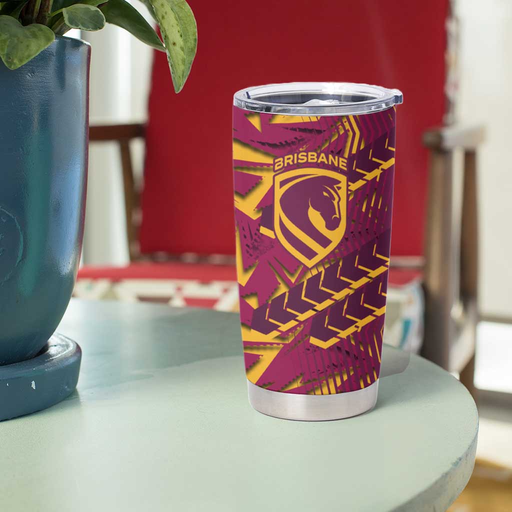 Brisbane Broncos Rugby Tumbler Cup Fierce Mascot Geometric Tribal Art