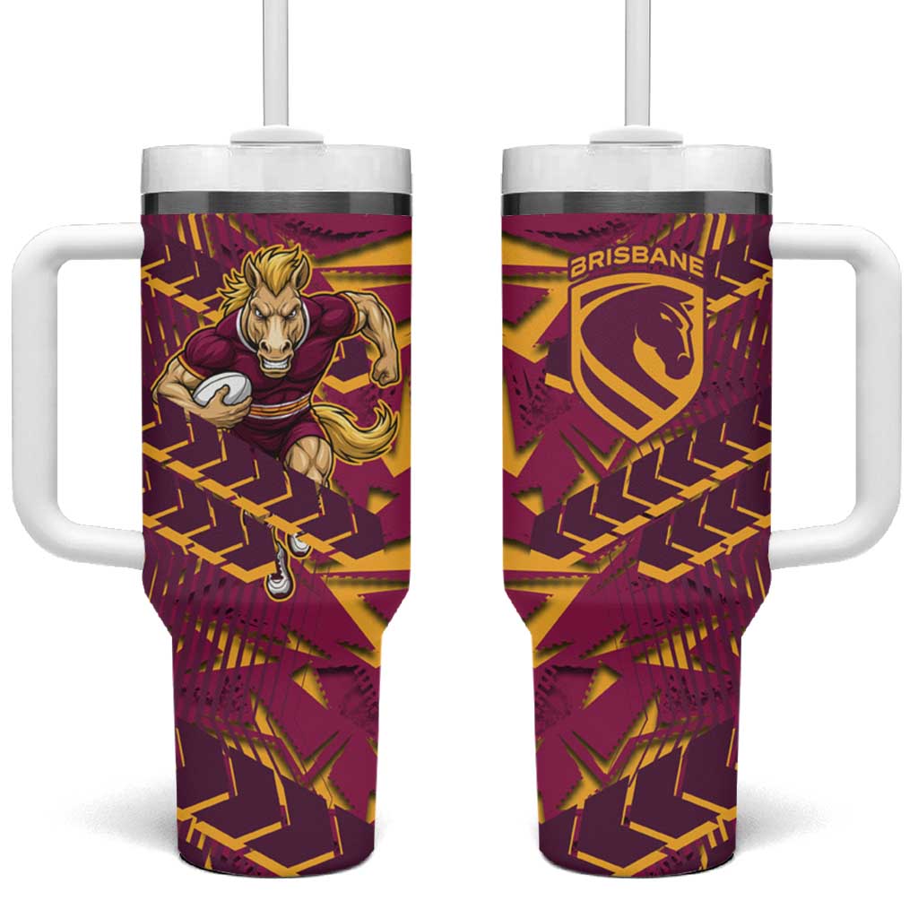 Brisbane Broncos Rugby Tumbler With Handle Fierce Mascot Geometric Tribal Art