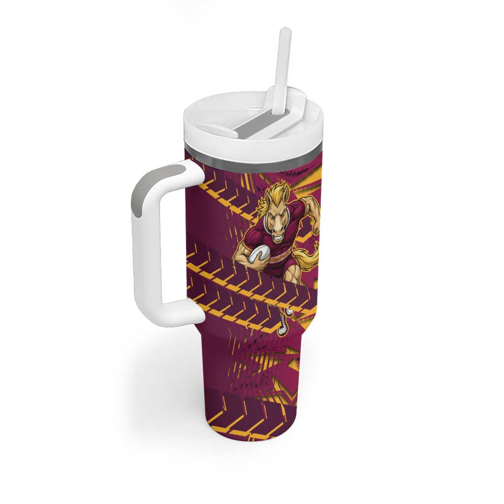 Brisbane Broncos Rugby Tumbler With Handle Fierce Mascot Geometric Tribal Art
