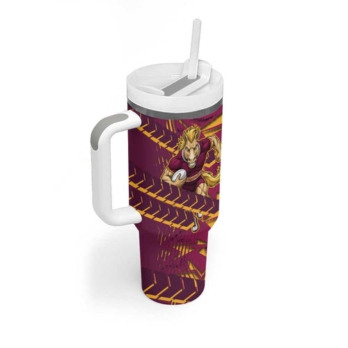 Brisbane Broncos Rugby Tumbler With Handle Fierce Mascot Geometric Tribal Art