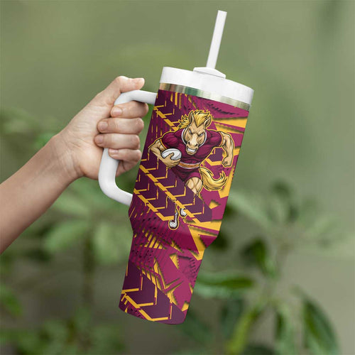 Brisbane Broncos Rugby Tumbler With Handle Fierce Mascot Geometric Tribal Art